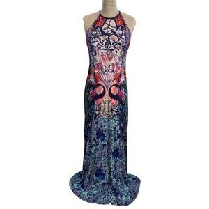 Mary Katrantzou Maxi Dress Womens L Crane Floral Print Halter Neck